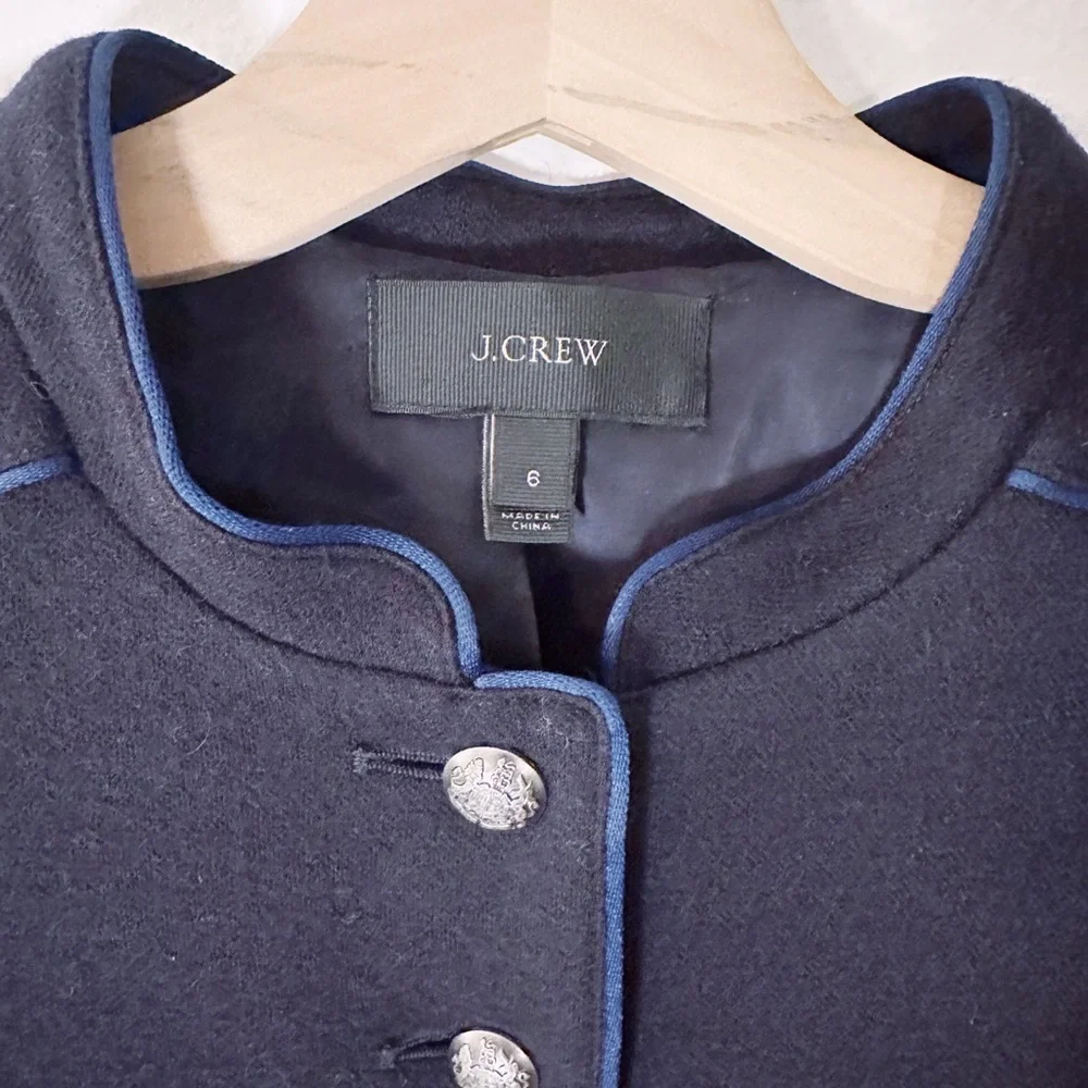 J. Crew Military Style Wool Cotton Jacket Navy Blue Silver Buttons